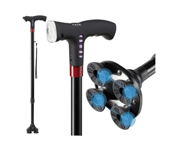 Bastón Inteligente Premium con Radio, Luz LED y Alarma SOS - Base Estable