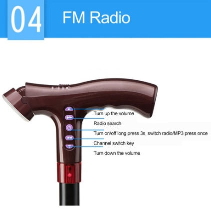 Bastón Inteligente Premium con Radio, Luz LED y Alarma SOS - Base Estable