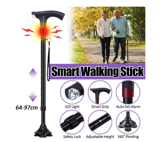 Bastón Inteligente Premium con Radio, Luz LED y Alarma SOS - Base Estable