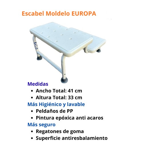 Escabel de Baño "Europa" Antideslizante - Peldaño de Acceso a Tina y Ducha