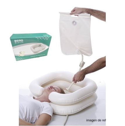 Lavapelo Portátil Inflable con Ducha y Desagüe - Kit de Higiene en Cama