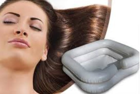 Lavapelo Portátil Inflable con Ducha y Desagüe - Kit de Higiene en Cama