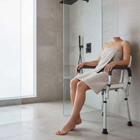 Silla de Ducha con Respaldo y Apoyabrazos Desmontables - Seguridad 360° (Modelo 6055)