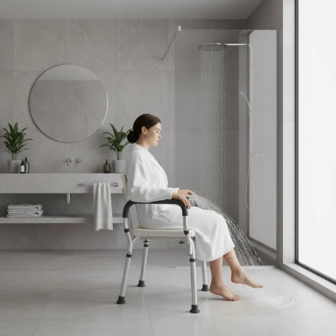 Silla de Ducha con Respaldo y Apoyabrazos Desmontables - Seguridad 360° (Modelo 6055)