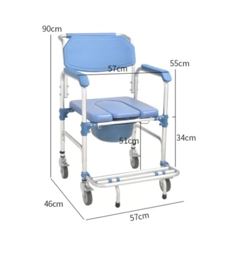 Silla de Ruedas para Ducha y WC Acolchada - Aluminio Inoxidable 4 en 1 (Modelo KDB697)