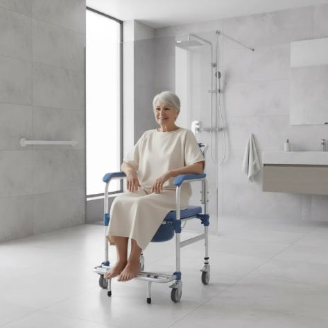 Silla de Ruedas para Ducha y WC Acolchada - Aluminio Inoxidable 4 en 1 (Modelo KDB697)